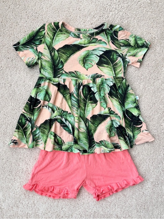 Posh Peanut Other - Posh Peanut Tiffany Print Peplem Shirt and Ruffled Short Set